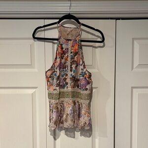 Rebecca Taylor Multicolor Floral Lace Trim Blouse
